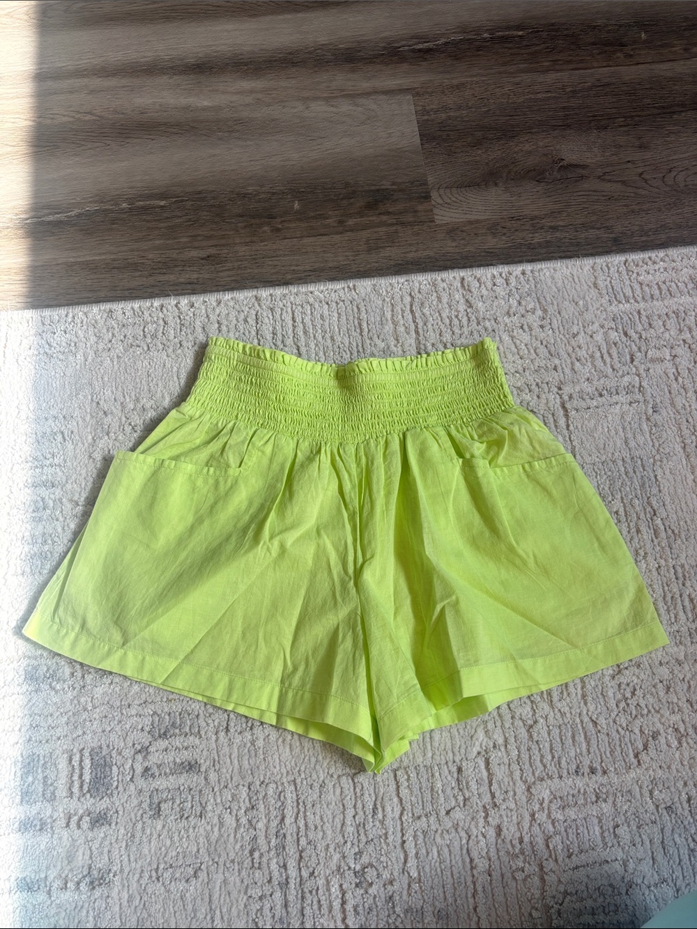 Forever 21 Neon Lime Smocked High-Waist Shorts